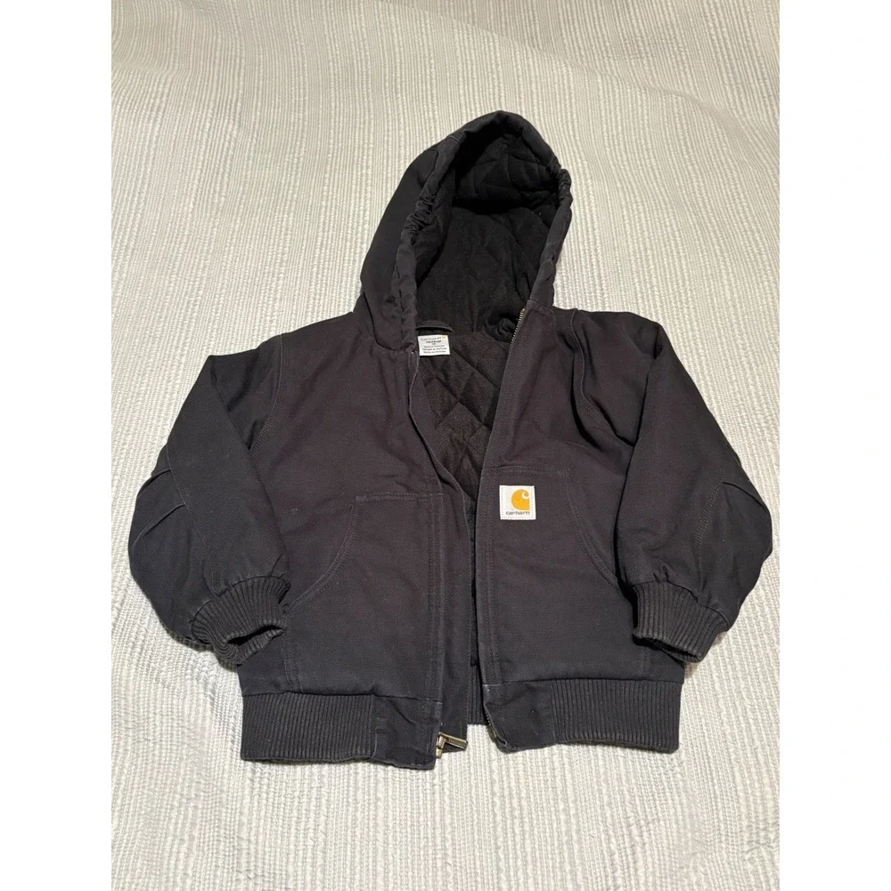 Carhartt Kids Black Quilted Lined Duck Active Jacket XS 6 CP8417